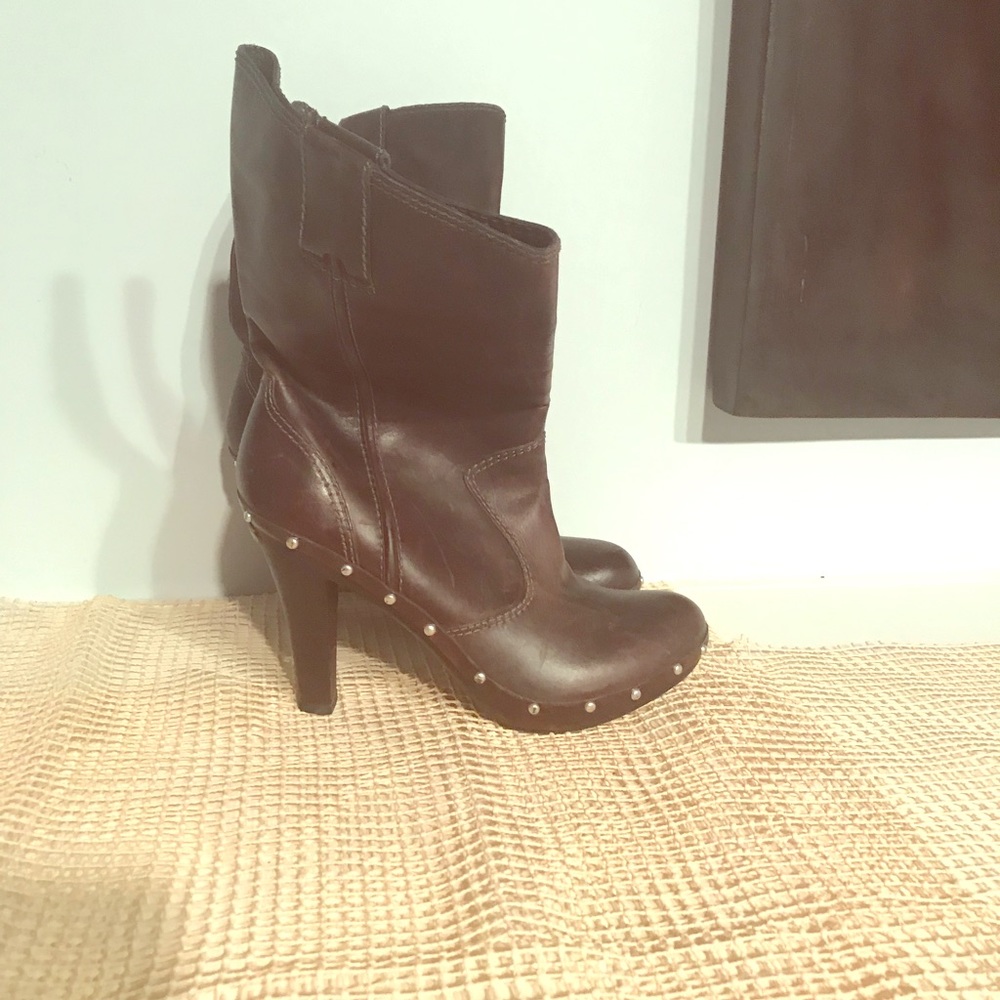 Michael Kors grommet studded brown leather boots